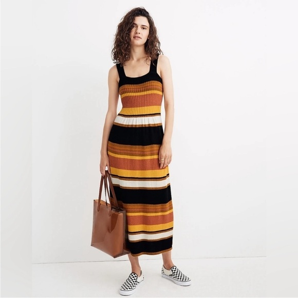 Madewell Striped Knit Tank Wool Blend Retro Midi Dress Small - Picture 1 of 11